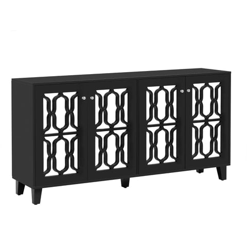 Rootz Black Mirrored Sideboard - Luxury Buffet - Storage Cabinet - Durable MDF - 160L x 40W x 84H cm