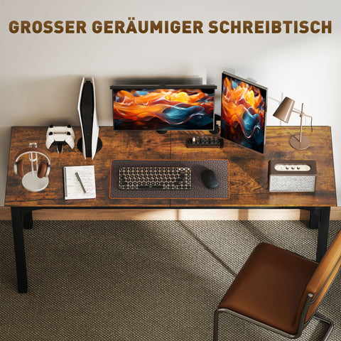 Rootz Computer Desk - Office Table - Rustic Workspace - Lots of Space - Chipboard - 180cm x 60cm x 75cm