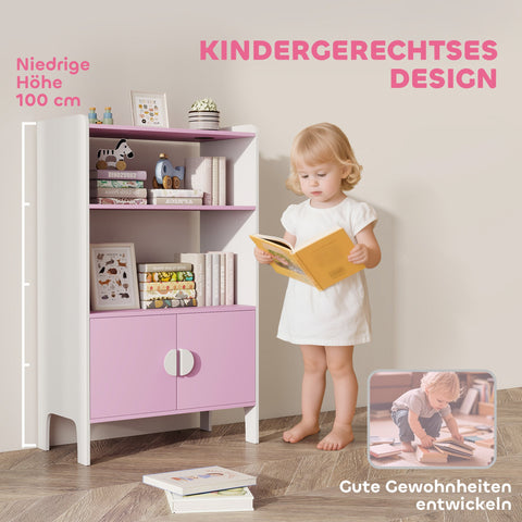 Rootz Children's Bookshelf - Kid's Bookcase - Storage Unit - Anti-Tipping Design - 60L x 100H cm - Pink & White