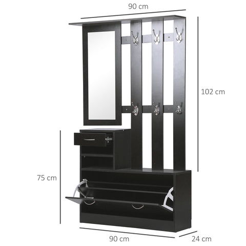 Rootz 3-in-1 Entrance Set - Wardrobe - Coat Rack - Shoe Cabinet - Space-Saving Design - 90cm x 24cm x 75cm