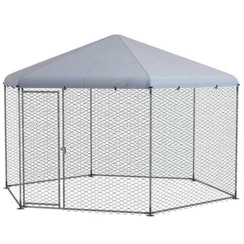 Rootz Chicken Coop Enclosure - Outdoor Poultry Run - Galvanized Steel - Protective Roof - Easy to Access - 400cm x 346cm x 263cm