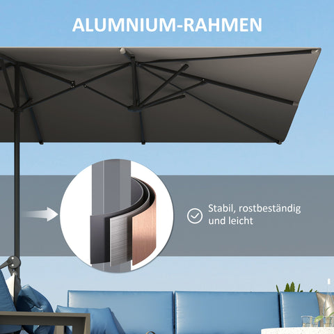 Rootz Double-Sided Umbrella - Parasol - Sunshade - UPF50+ Protection - 451cm x 264cm x 264cm - Durable Aluminum & Metal Struts
