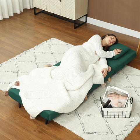 Rootz Folding Armchair with Bed Function - Recliner Chair - Green Velvet Chair - Supports 120kg - 72cm x 78cm x 79cm