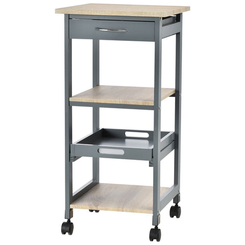 Rootz Kitchen Trolley - Serving Trolley - Rolling Cart - Ample Storage - Pine Wood/MDF - 37cm x 37cm x 76cm