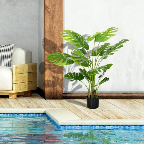 Rootz Artificial Plant - Realistic Artificial Plant - Monstera Deliciosa - 1 Planter And Cement Soil - Green - 17.5 cm x 17.5 cm x 120 cm