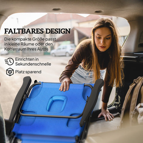 Rootz Sun Lounger - Garden Loungers - Relax Lounger - Weather-Resistant and Foldable - 194cm x 72cm x 31cm - Black + Dark Blue