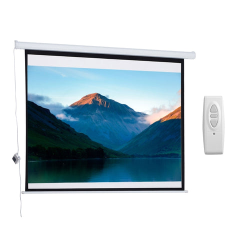 Rootz Motorized Projector Screen - Cinema Screen - Projection Screen - Durable Fabric - 171cm x 130cm - White - Compact Design