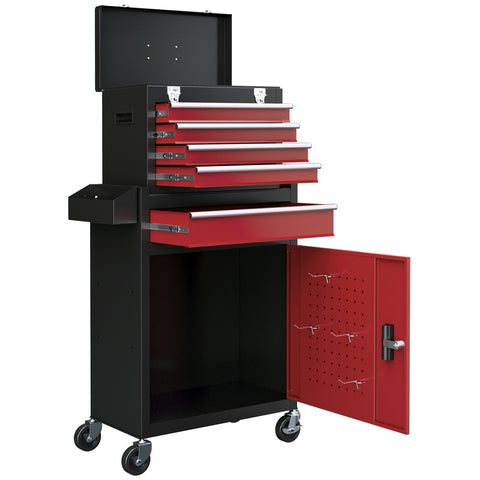 Rootz Rollable Tool Cabinet - Workshop Trolley - Tool Storage Chest - Lockable Metal Design - 45L x 24W x 33H cm, 60L x 28W x 72H cm