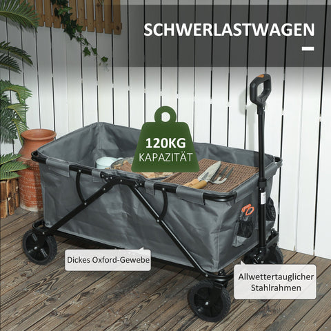 Rootz Garden Car - Transport Cart - Beach Wagon - 120kg Capacity - Foldable - Oxford Fabric - 160L - 100cm x 55cm x 56cm