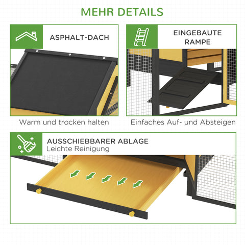 Rootz Small Animal Chicken Coop - Poultry Stable - Weatherproof Yellow Enclosure - Predator Protection - 247cm x 125cm x 113.5cm