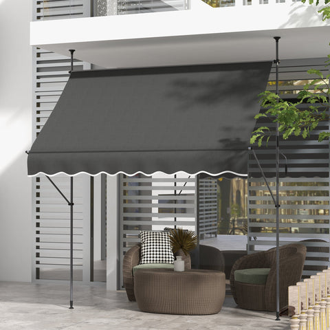 Rootz Freestanding Manual Extendable Awning - Outdoor Sunshade - Retractable Blind - UV Protection - 2.5m x 1.2m x 2.1-3m