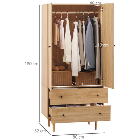 Rootz Wardrobe - Closet - Storage Cabinet - Modern Design - 80cm x 52cm x 180cm