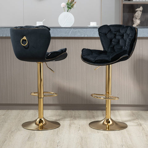 Rootz Swivel Bar Stools - Adjustable Chairs - Velvet Seating - Ergonomic Design - 55cm x 46cm x 92-112cm