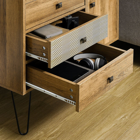 Rootz Storage Chest of Drawers - Dresser - Organizer - Bohemian Style - 4 Drawers 1 Cabinet - Metal Hairpin Legs - 79 x 39 x 86 cm