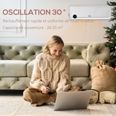 Rootz Wall Mounted Oscillating Fan Heater - Ceramic PTC Heater - Energy Efficient - Remote Control - 56cm x 18.5cm x 11.7cm