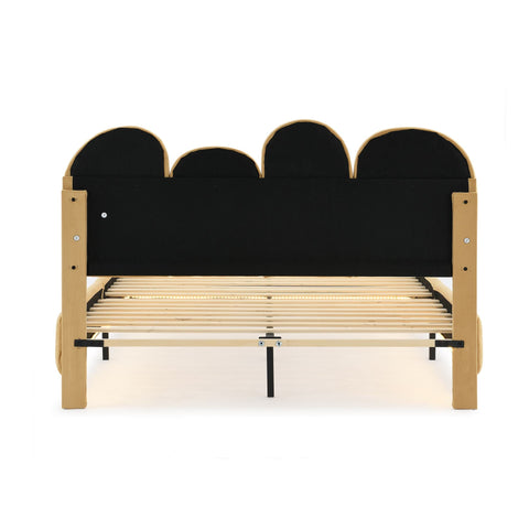 Rootz Upholstered Bed Frame - Velvet Platform Bed - LED Bed - Cozy Lighting - Fits 140x200 cm Mattress - 207x149x103 cm - Khaki