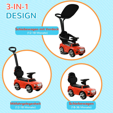 Rootz Bentley Bentayga Licensed 3-in-1 Ride-On Car - Push Car - Toddler Car - Removable Canopy - Anti-Slip Seat - Quiet Wheels - Red+Black - 90L x 49W x 95H cm