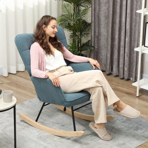 Rootz Rocking Chair - Ergonomic Seat - Cozy Breastfeeding Chair - Relieves Stress - 98t x 71b x 101h cm - Blue