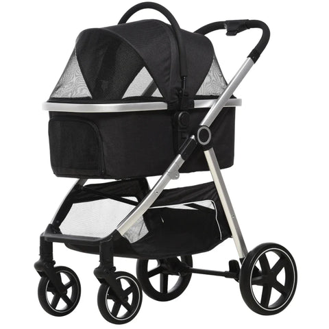 Rootz 2-IN-1 Dog Stroller - Pet Stroller - Dog Stroller with Cushion - Foldable - 1 Storage Basket -  Black - 83cm x 58cm x 102cm