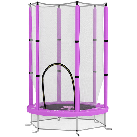 Rootz Children's Trampoline with Safety Net - Kids Bounce Platform - Jumping Mat - Extreme Jumping Power - Ø140 x 190H cm, Violet