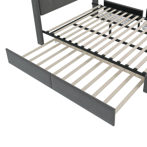 Rootz Gray Double Bed - USB Charging Headboard - LED Light - Storage Drawers - Eco-Friendly - 222L x 148.5W x 113H cm