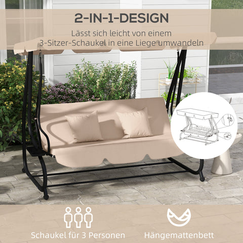 Rootz Rocking Bench - Garden Swing - 3-Seater Hollywood Swing - Steel Frame - 200 x 120 x 164 cm - Includes Beverage Holders