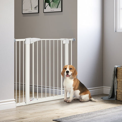Rootz Dog Barrier Gate - Pet Gate - Safety Rail - Auto Close - Adjustable 76-103cm x 77cm - White Steel Design