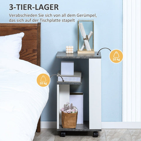 Rootz Side Table with 360° Wheels - Mobile Bedside Table - Sofa Table - Modern Design - Ample Storage - Easy Mobility - 35cm x 29.5cm x 65.5cm