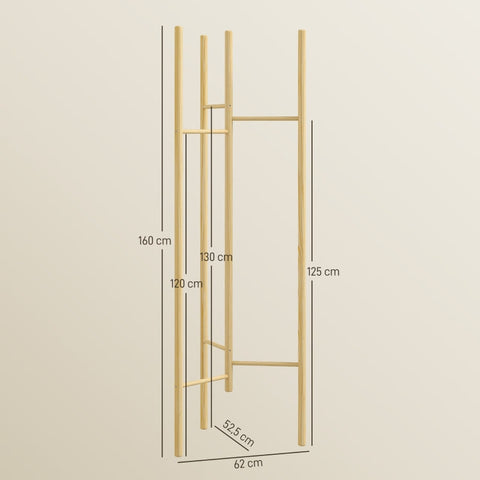 Rootz Clothes Rack - Coat Stand - Wardrobe Organizer - Space-Saving - Nordic Style - Pine Wood - 62cm x 52.5cm x 160cm