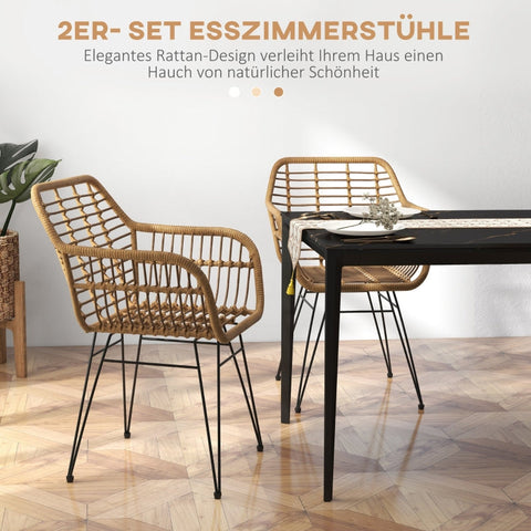 Rootz Set of 2 Boho Style Kitchen Chairs - Dining Chairs - Rattan Chairs - Natural Aesthetic - Comfortable Design - Durable Construction - 56cm x 60cm x 79cm