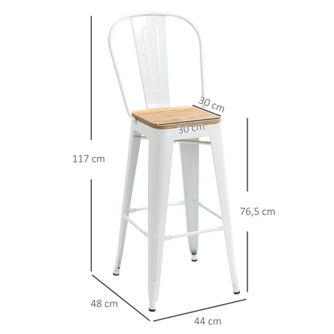 Rootz 4 Set Industrial Bar Stools - Kitchen Chairs - High Chair - Ergonomic Design - 44W x 48D x 117H cm