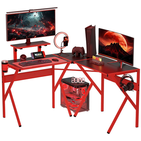 Rootz Gaming Desk - Computer Table - Height-Adjustable Shelf - Headphone Hook - Ergonomic Design - 125x125x75cm