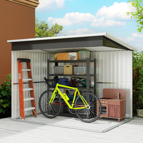 Rootz Metal Garden Shed - Outdoor Storage House - Tool Shed - Weather-Resistant, Secure Lock, 260x177x190cm, Grey and White, Window, Air Vents