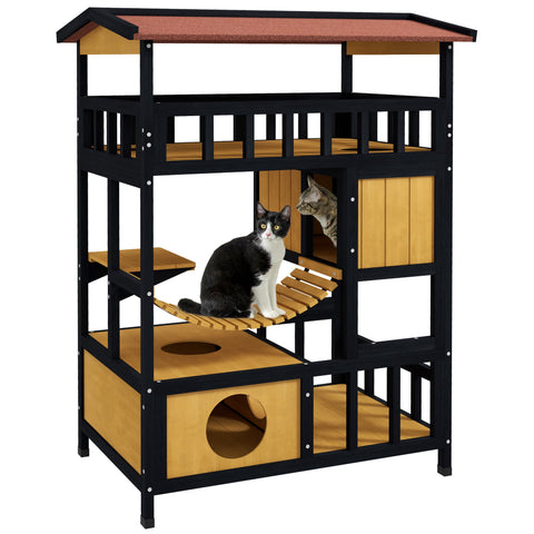 Rootz Cat House - Cat Paradise - Feline Retreat - 4-Level Fun - Fir Wood - 84cm x 60cm x 116cm