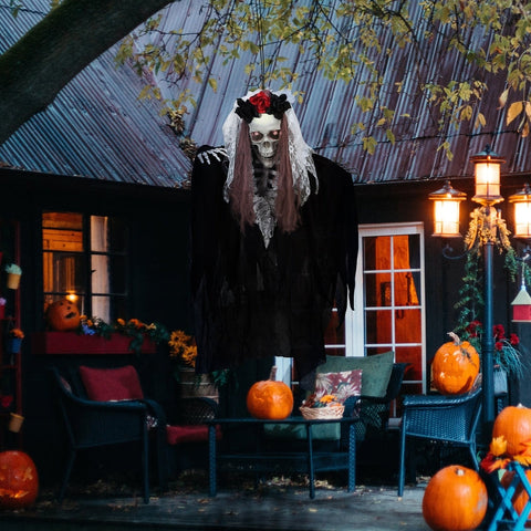 Rootz Halloween Decoration Skeleton Bride - LED Eyes - Howling Sound - Motion Sensor - Adjustable Arms - 60cm x 16cm x 100cm - Polyester, PE, Steel