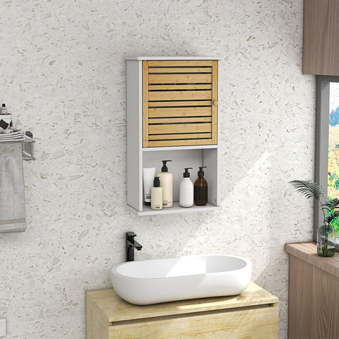 Rootz Wall Shelf with Bamboo Door - Bathroom Storage - Space Saver Cabinet - Optimize Space - 40b x 20t x 70H cm