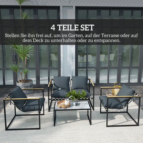 Rootz 4-Part Garden Furniture Set - Outdoor Patio Set - Balcony Furniture - Padded Comfort - 114cm x 70cm x 67cm