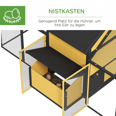 Rootz Small Animal Chicken Coop - Poultry Stable - Weatherproof Yellow Enclosure - Predator Protection - 247cm x 125cm x 113.5cm