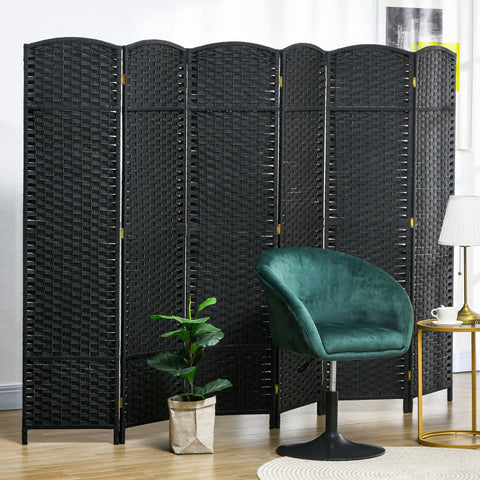 Rootz 6-Part Room Separator - Foldable Privacy Screen - Black Partition - Durable Polypropylene - 240cm x 1.6cm x 170cm