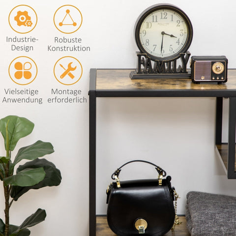 Rootz Industrial Console Table - Entryway Table - Rustic Brown Black Hall Table - Steel Chipboard - 99.6cm x 33.6cm x 74cm