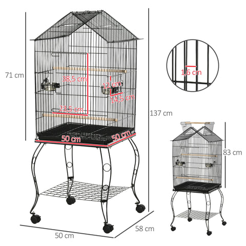 Rootz Bird Cage on Stand - Aviary - Bird House - Portable & Easy Cleaning - 50 x 58 x 137/145 cm