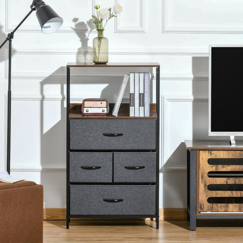 Rootz 4 Drawer Chest - Grey Drawer Unit - Linen Storage Cabinet - Robust Metal Frame - 58cm x 29cm x 103cm