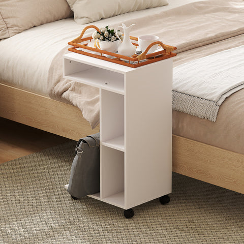 Rootz Side Table - C-Shaped Serving Car - Mobile Organizer - 4 Wheels - Efficient Storage - 40 x 30 x 69 cm, Robust Chipboard, White
