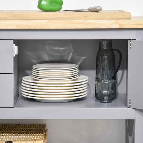 Rootz Keukentrolley met Laden en Kast - Keukenwagen - Rollend Eiland - Voldoende opbergruimte - Tijdloos ontwerp - Mobiliteit en stabiliteit - 108 cm x 45 cm x 89 cm - Grijs+Natuurlijk