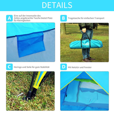 Rootz Camping Tent - Pop Up Tent - Beach Tent - Quick Setup - Weather Resistant - Multi-Functional - 230cm x 200cm x 135cm