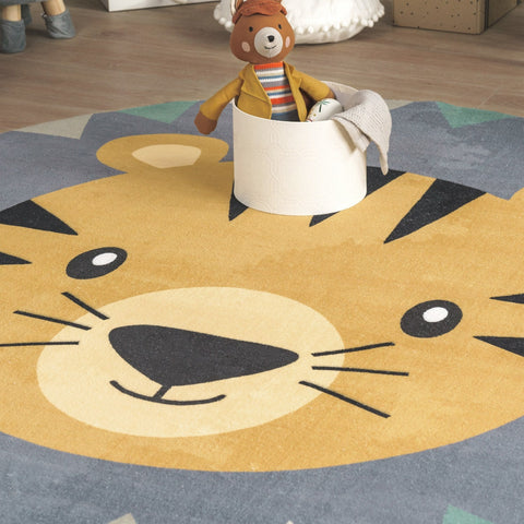 Round Kids' Rug – Soft Short-Pile – Animal Motifs – Durable & Washable