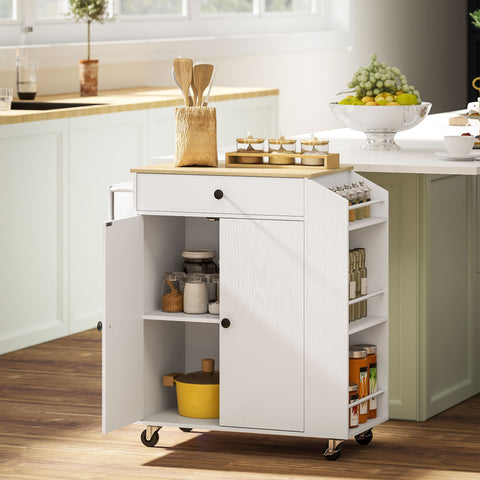 Rootz Kitchen Cart with Drawer - Mobile Storage - Versatile Trolley - Adjustable Shelves - 82 x 38 x 86.5 cm - White and Brown