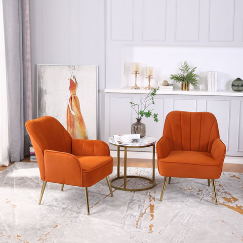 Rootz Velvet Optics Chair Set - Ergonomic Seats - Leisure Chairs - Ultimate Comfort - 64cm x 72.8cm x 77.9cm - Orange