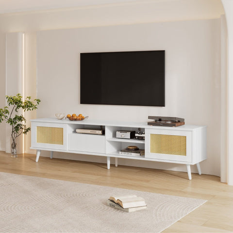 Rootz Rattan TV Stand - Entertainment Unit - Media Console - Robust Build - 200L x 40W x 49H cm
