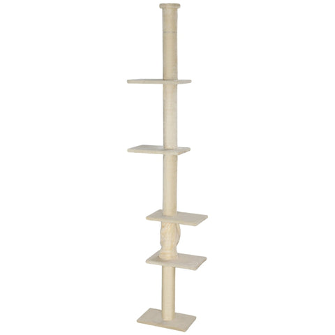 Rootz Floor to Ceiling Cat Tree - Adjustable Cat Scratching Post - Extendable Height - 5 Cozy Floors - Stable Base - Cat Furniture - 42.5cm x 26.5cm x 225-275cm